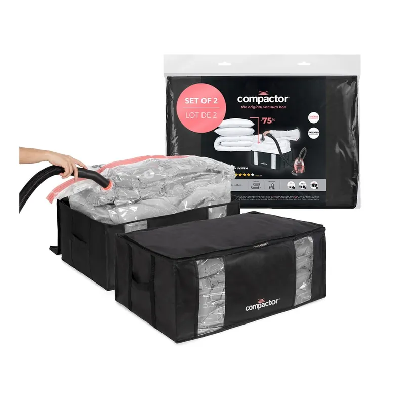 Cena promocyjna Tekstylne pojemniki do przechowywania ubrań zestaw 2 szt. próżniowe/usztywniane 65x45x27 cm Black Edition – Compactor Bonami