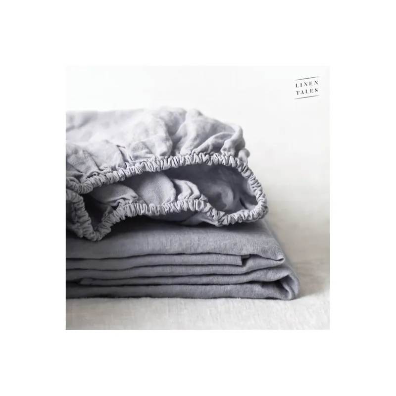 Oferta Jasnoszare elastyczne prześcieradło lniane Linen Tales, 180x200 cm Bonami