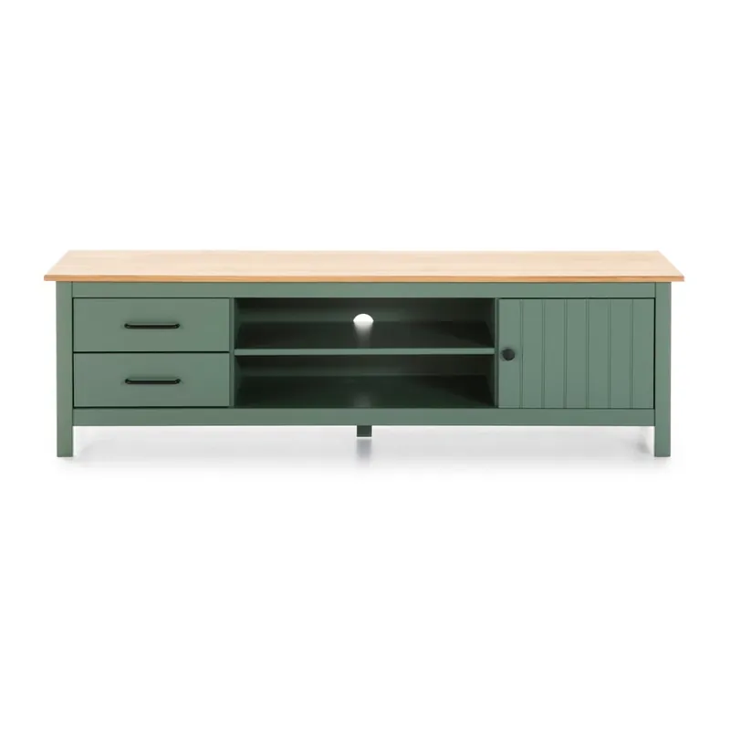 Zielono-naturalna szafka pod TV z litego drewna sosnowego 158x47 cm Miranda – Marckeric Bonami Nie przegap