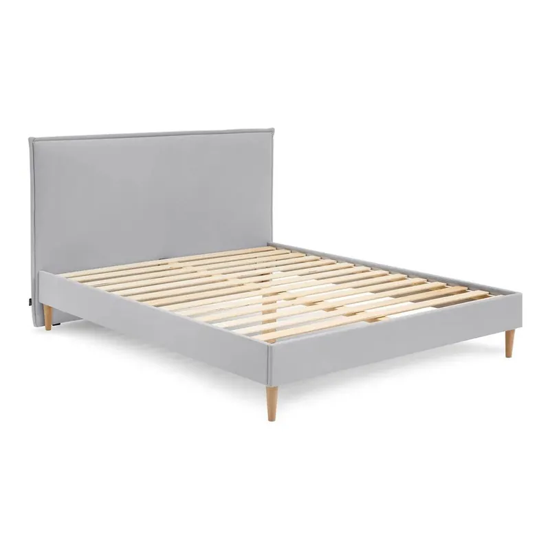 Jasnoszare tapicerowane łóżko dwuosobowe ze stelażem 180x200 cm Sary – Bobochic Paris Bonami Oferta limitowana