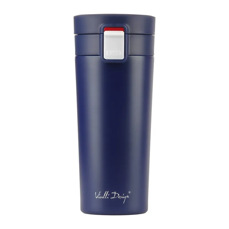 Ciemnoniebieski podróżny kubek termiczny Vialli Design Fuori, 400 ml Bonami Popularny
