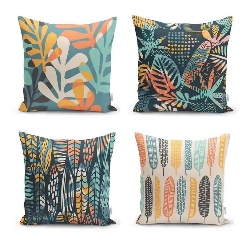 Hit sprzedaży Zestaw 4 poszewek na poduszki Minimalist Cushion Covers Colorful Leaves, 43x43 cm Bonami