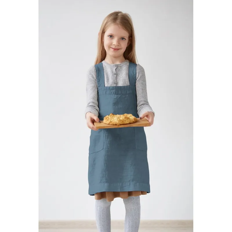 Dziecięcy niebieski lniany fartuch Linen Tales Pinafore, 72x45 cm Bonami Popularny