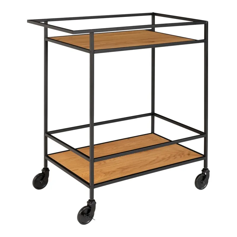 Barek na kółkach z czarną stalową konstrukcją i 2 półkami w dekorze dębu House Nordic Vita Bonami Oferta