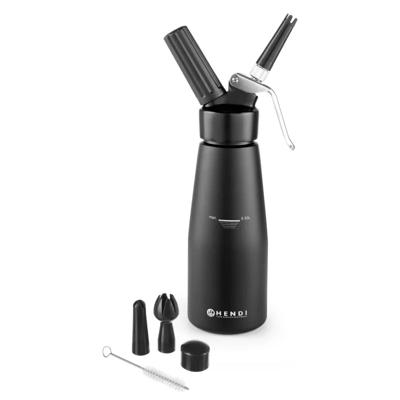 Czarny aluminiowy syfon do bitej śmietany Hendi Kitchen Line, 500 ml Bonami Oferta limitowana