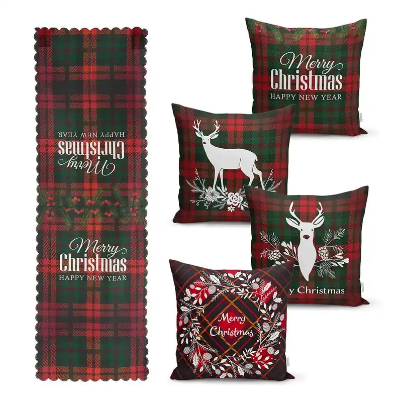 Zestaw 4 świątecznych poszewek na poduszki i bieżnika Minimalist Cushion Covers Tartan Christmas Bonami Dodaj do koszyka