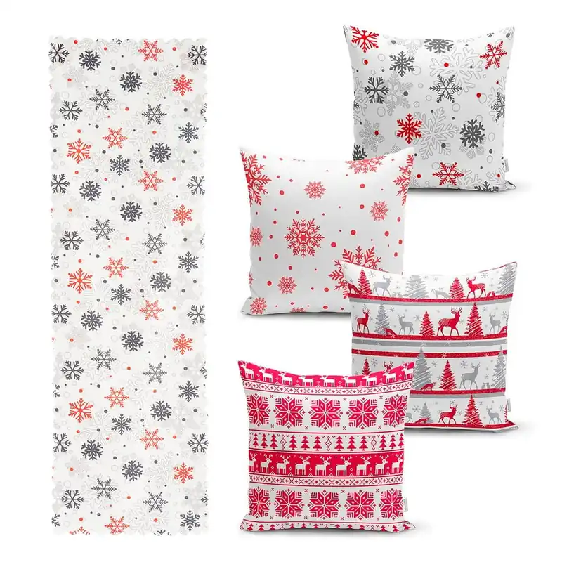 Zestaw 4 świątecznych poszewek na poduszki i bieżnika Minimalist Cushion Covers Red Christmas Bonami Kup teraz