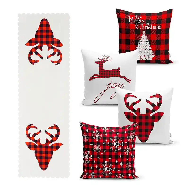 Zniżka Zestaw 4 świątecznych poszewek na poduszki i bieżnika Minimalist Cushion Covers Christmas Tartan Bonami