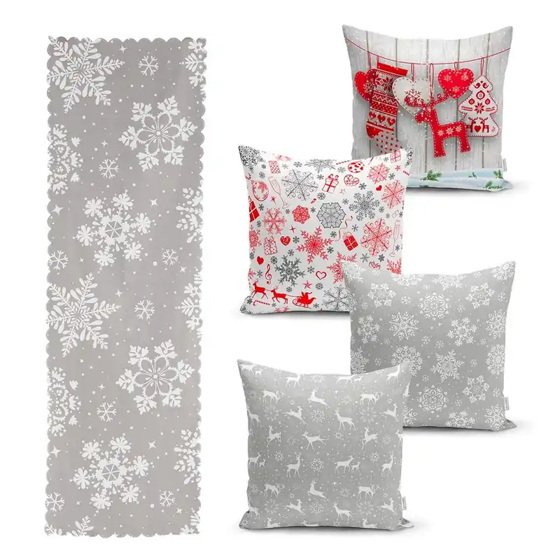 Bestseller Zestaw 4 świątecznych poszewek na poduszki i bieżnika Minimalist Cushion Covers Snowflakes Bonami