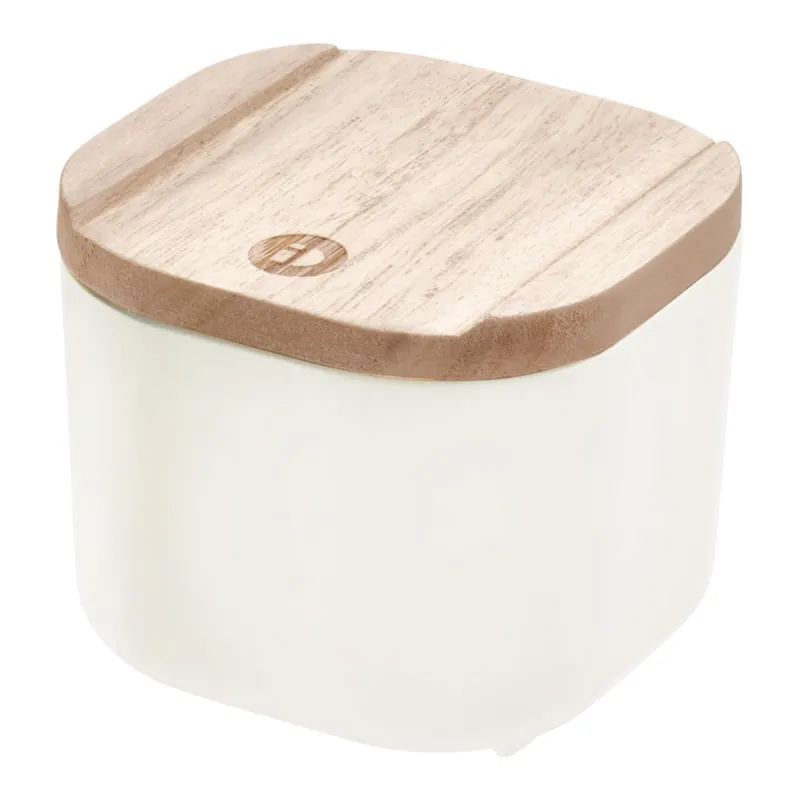 Biały pojemnik z pokrywką z drewna paulownia iDesign Eco, 9x9 cm Bonami Hit cenowy