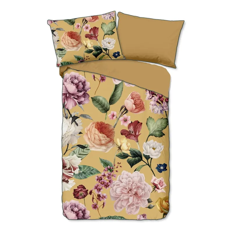 Żółta pościel jednoosobowa z bawełny organicznej Descanso Flowery, 140x200 cm Bonami Wybór klientów