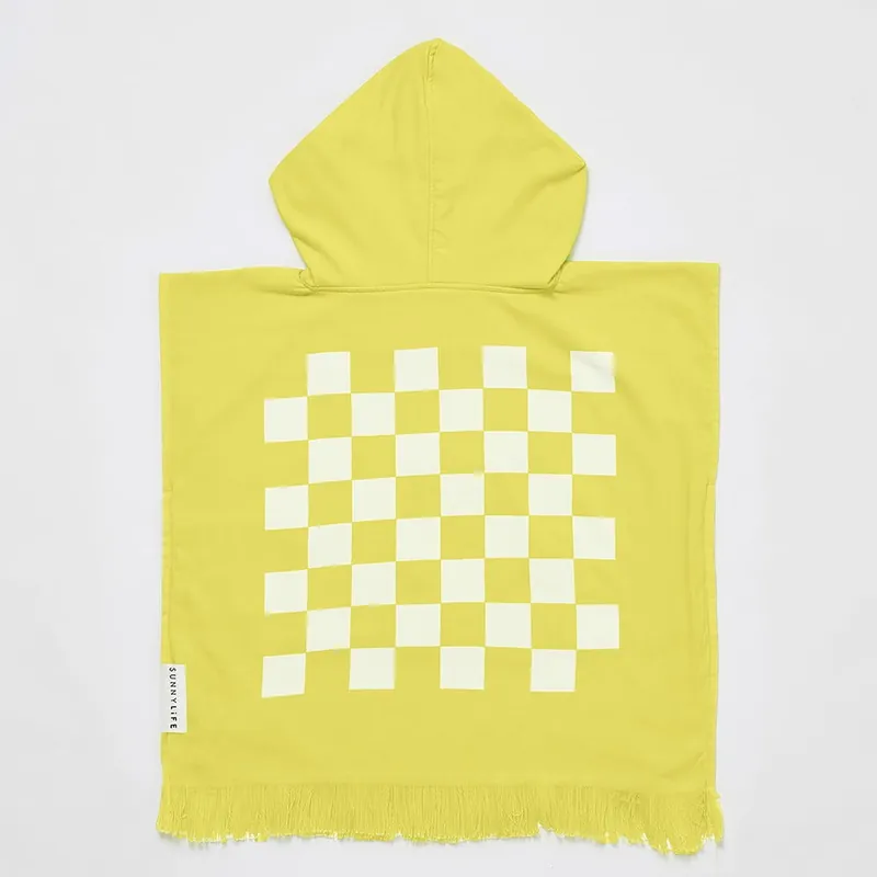 Zamów teraz Żółty dziecięcy ręcznik plażowy z kapturem Sunnylife Checkerboard, 3-6 lat Bonami