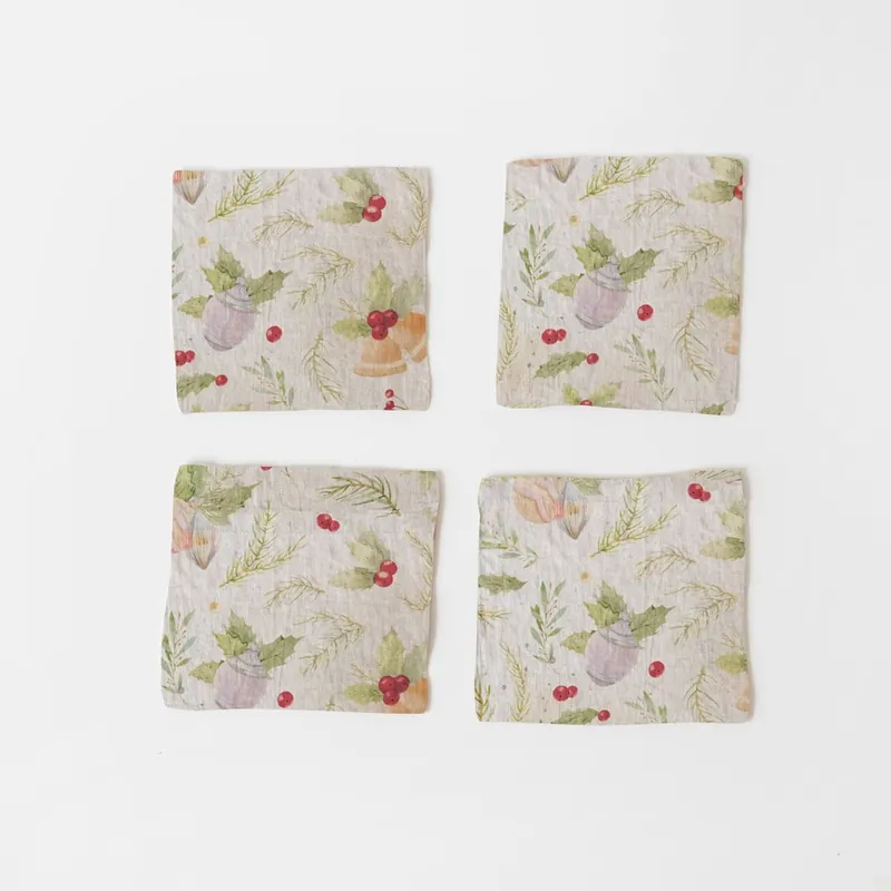 Zestaw 4 świątecznych lnianych podkładek Linen Tales Jingle Bells, 10x10 cm Bonami Dodaj do koszyka