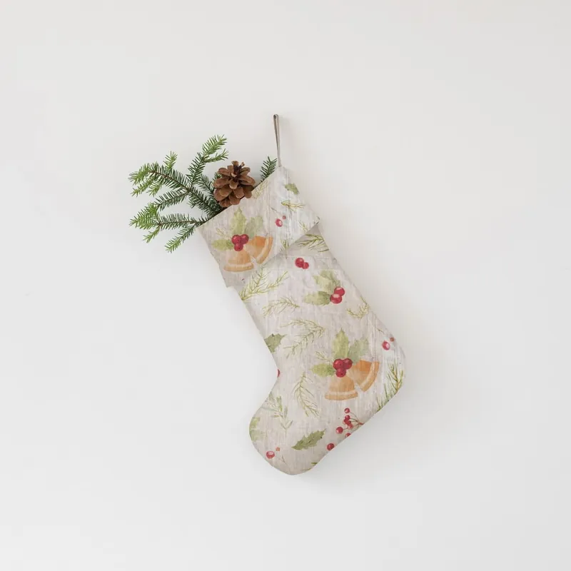 Hit cenowy Tekstylna pończocha świąteczna Christmas Print Natural – Linen Tales Bonami