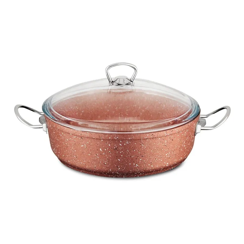 Zamów teraz Różowy niski aluminiowy garnek z pokrywką Güral Porselen Classic, ø 26 cm Bonami