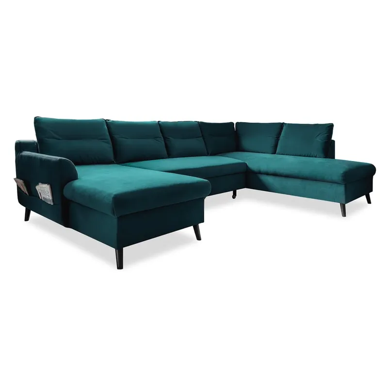 Ograniczona ilość Turkusowa aksamitna rozkładana sofa w kształcie litery "U" Miuform Stylish Stan, prawostronna Bonami