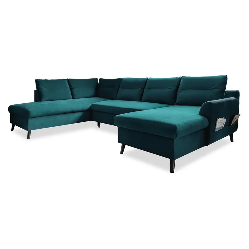 Turkusowa aksamitna rozkładana sofa w kształcie litery "U" Miuform Stylish Stan, lewostronna Bonami Wyjątkowa oferta