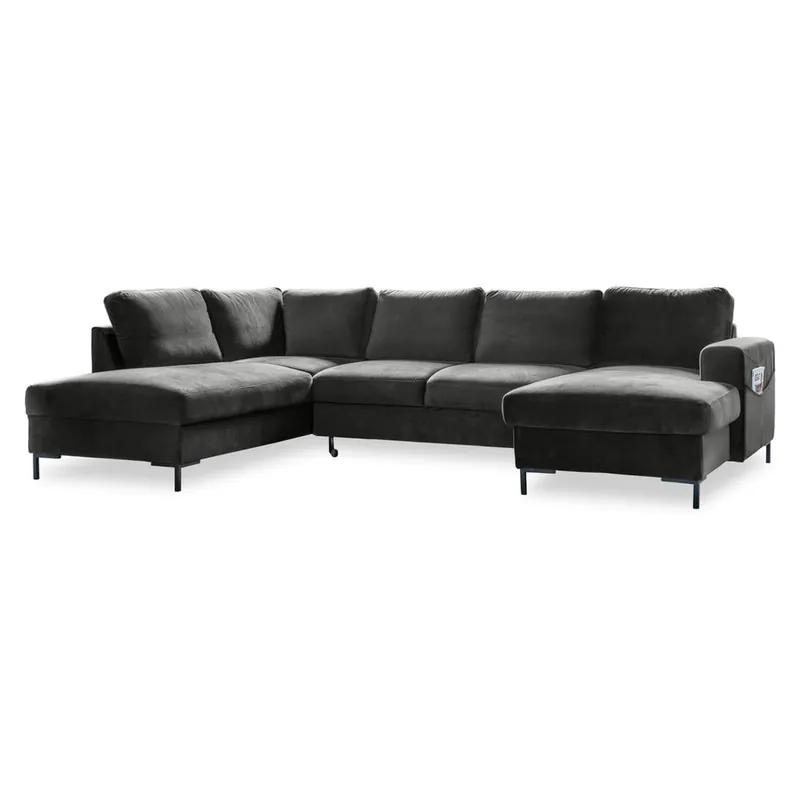 Do wyczerpania zapasów Ciemnoszara aksamitna rozkładana sofa w kształcie litery "U" Miuform Lofty Lilly, lewostronna Bonami
