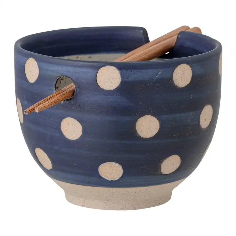 Premium Niebieska kamionkowa miska z pałeczkami Bloomingville Masami, ø 13 cm Bonami