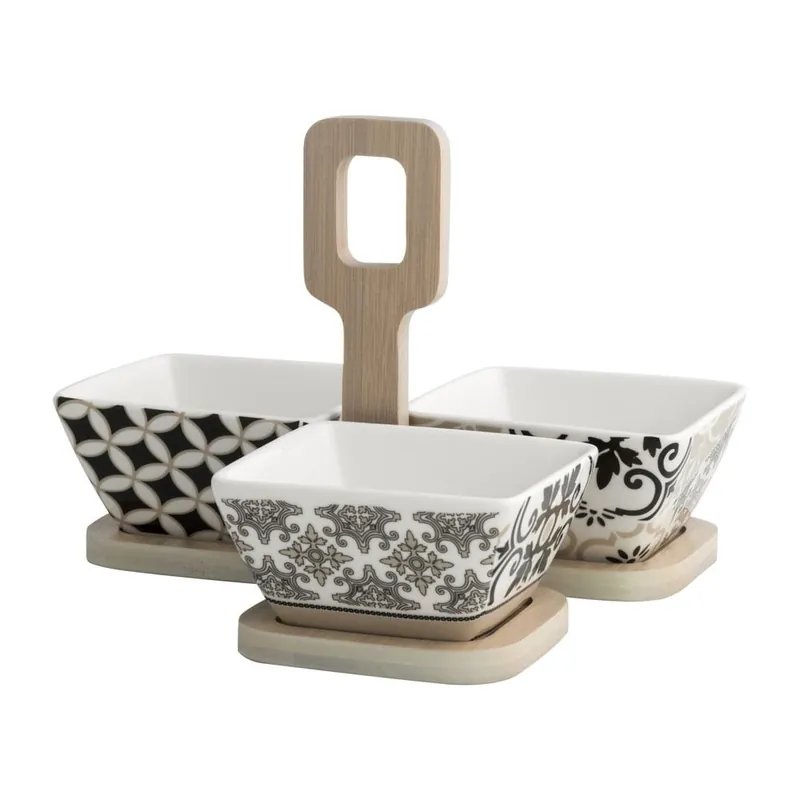 Komplet 3 porcelanowych misek i bambusowej podkładki Brandani Alhambra Bonami Rabat