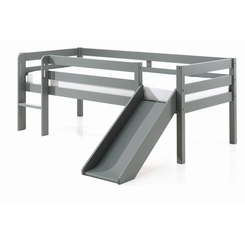 Szare podwyższone łóżko dziecięce ze zjeżdżalnią Vipack Pino, 90x200 cm Bonami Oferta czasowa