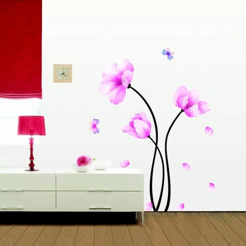 Kup teraz Zestaw naklejek Ambiance Pink Flowers And Butterflies Bonami