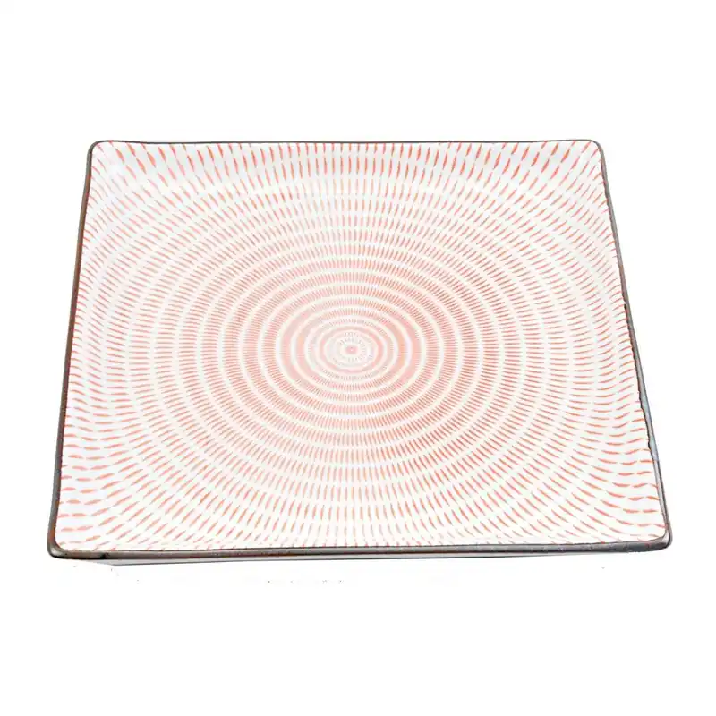 Kwadratowy talerz porcelanowy Pink Stripe, 23 cm Bonami Zamów dziś