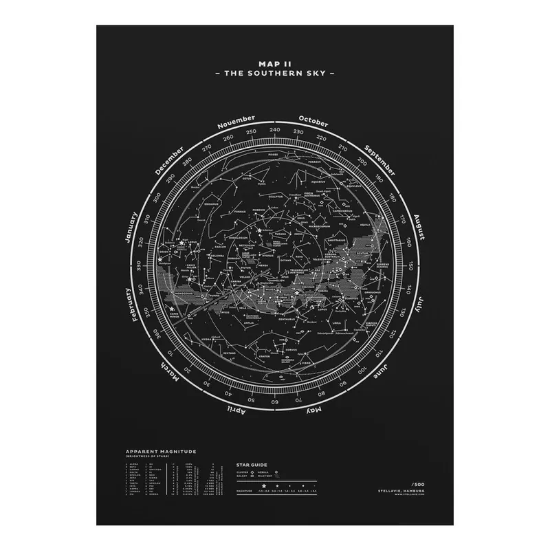 Plakat The Southern Sky Silver/White/Black, 50x70 cm Bonami Do wyczerpania zapasów