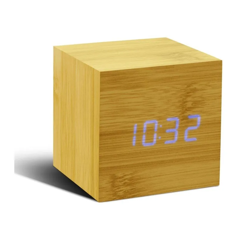 Nie przegap Budzik Cube Click Clock z niebieskim LED, beech Bonami