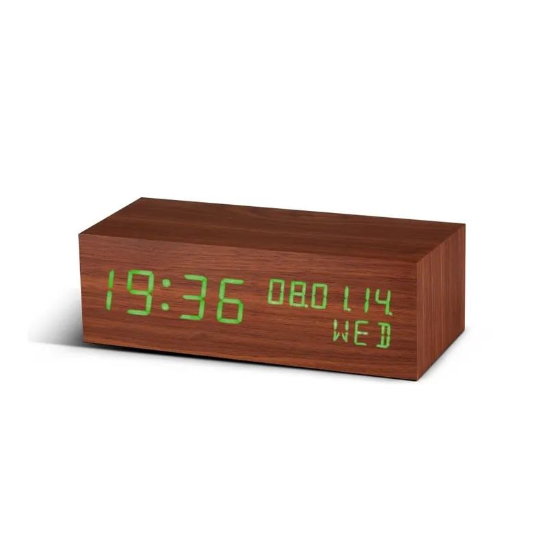 Budzik Square Click Clock z zielonym LED, orzech Bonami Super okazja