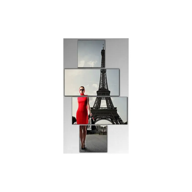 Bezpieczne zakupy Czteroczęściowy obraz Eiffel, 50x100 cm Bonami