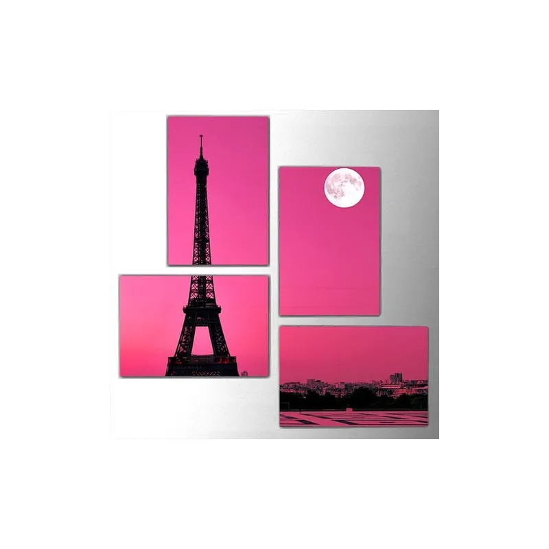 Tylko do końca tygodnia Czteroczęściowy obraz Pink Eiffel, 76x76 cm Bonami