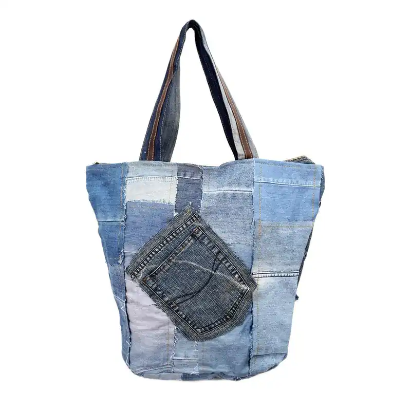 Cena promocyjna Torebka Blue and White Recycled Denim Bonami