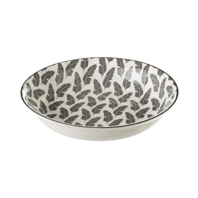 Szaro-biały głęboki talerz porcelanowy Unimasa Plume Bonami Zniżka