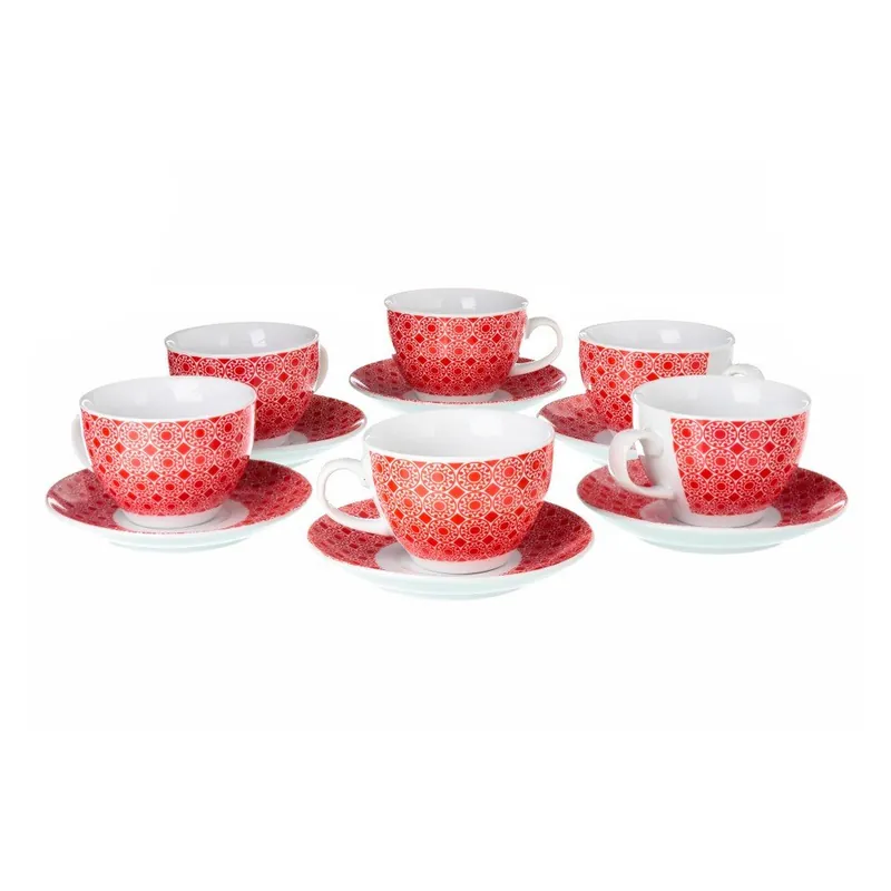 Cena promocyjna Zestaw 6 czerwonych porcelanowych filiżanek ze spodkami Unimasa Mandall, 160 ml Bonami