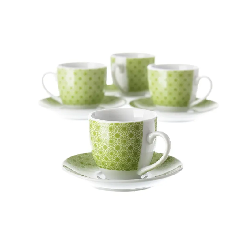 Zestaw 6 zielonych porcelanowych filiżanek ze spodkami Unimasa Mandall, 100 ml Bonami Cena promocyjna