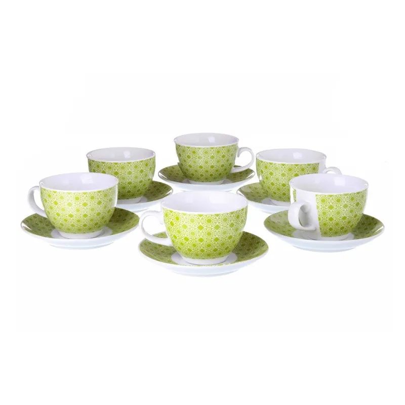 Wyprzedaż Zestaw 6 zielonych porcelanowych filiżanek ze spodkami Unimasa Mandall, 160 ml Bonami
