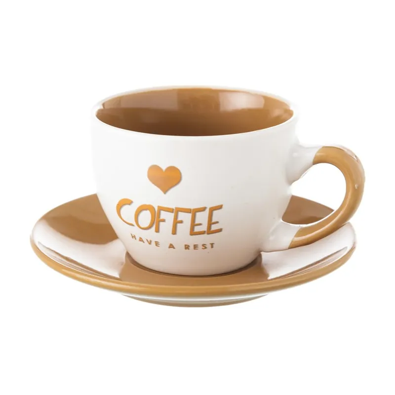 Beżowo-biała kamionkowa filiżanka ze spodkiem Unimasa Coffee, 220 ml Bonami Premium