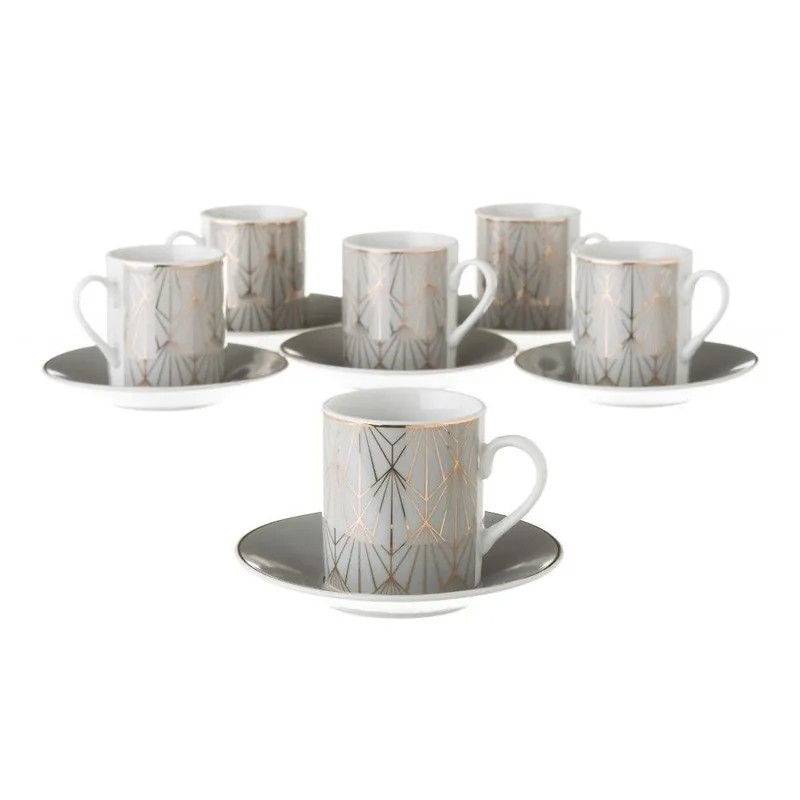 Bezpieczne zakupy Zestaw 6 szarych porcelanowych filiżanek ze spodkami Unimasa Art, 100 ml Bonami