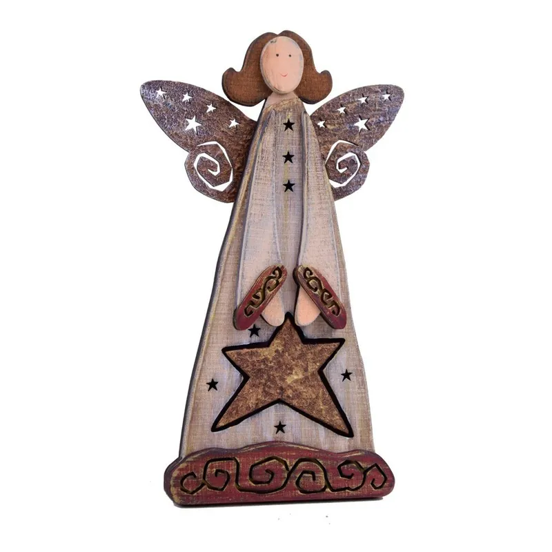 Bezpieczna płatność Dekoracyjny anioł drewniany z gwiazdą Ego Dekor Beliel, wys. 36 cm Bonami