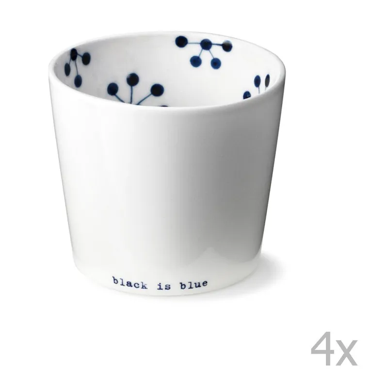 Ograniczona ilość Zestaw 4 porcelanowych kubków ręcznie malowanych Anne Black Is Blue, wys. 7,5 cm Bonami