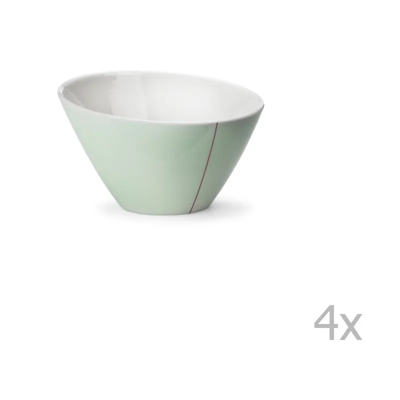 Rabat Zestaw 4 zielonych misek porcelanowych ręcznie robionych Anne Black Tilt, ⌀ 12,5 cm Bonami