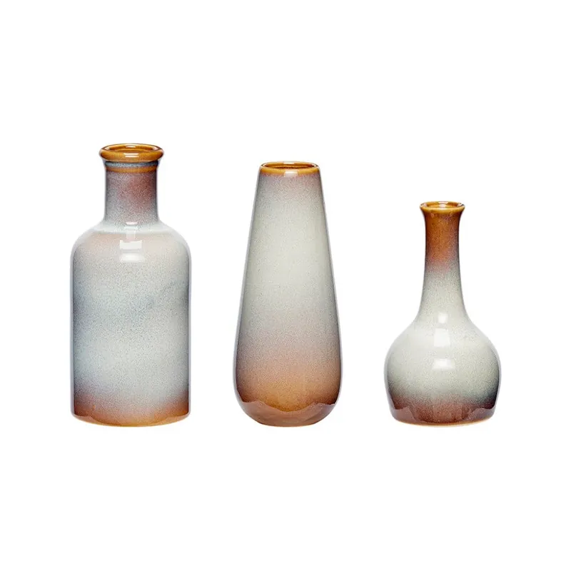 Obniżka ceny Zestaw 3 brązowo-białych wazonów ceramicznych Hübsch Frej Bonami