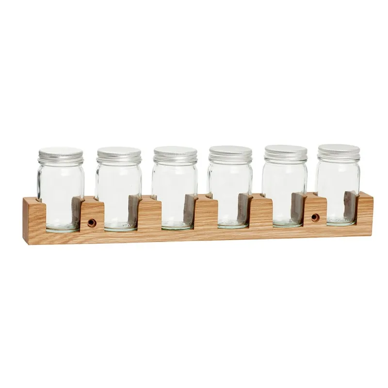 Półka z drewna dębowego z 6 pojemniczkami na przyprawy Hübsch Sven Bonami Oferta