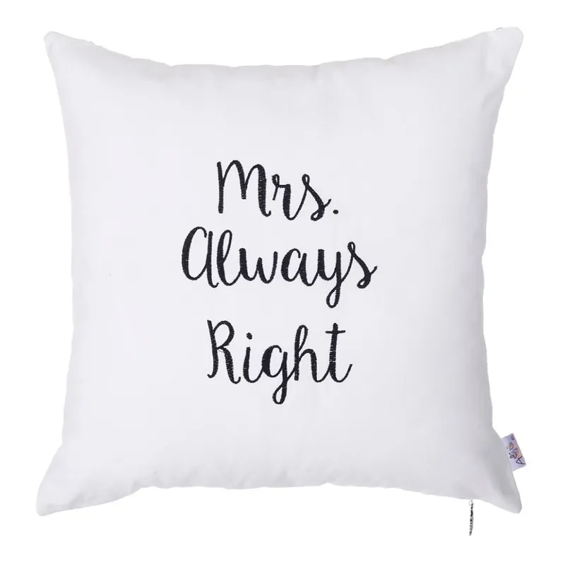 Biała poszewka na poduszkę s výšivkou Mike & Co. NEW YORK Mrs Always Right, 41x41 cm Bonami Łatwy zwrot
