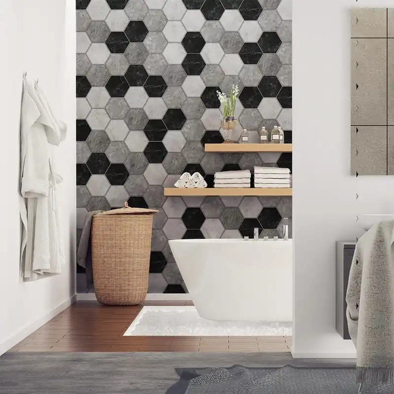 Nie przegap Zestaw 28 naklejek Ambiance Hexagons Marble Bonami