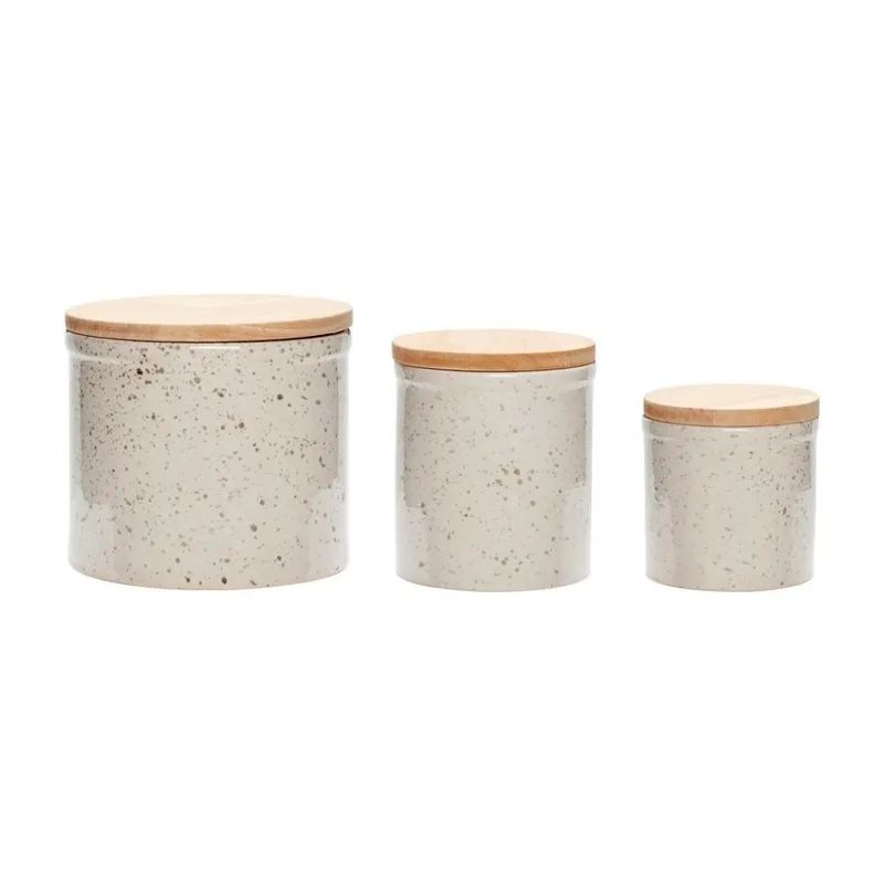Do wyczerpania zapasów Zestaw 3 pojemników ceramicznych z drewnianym wieczkiem Hübsch Greger Bonami