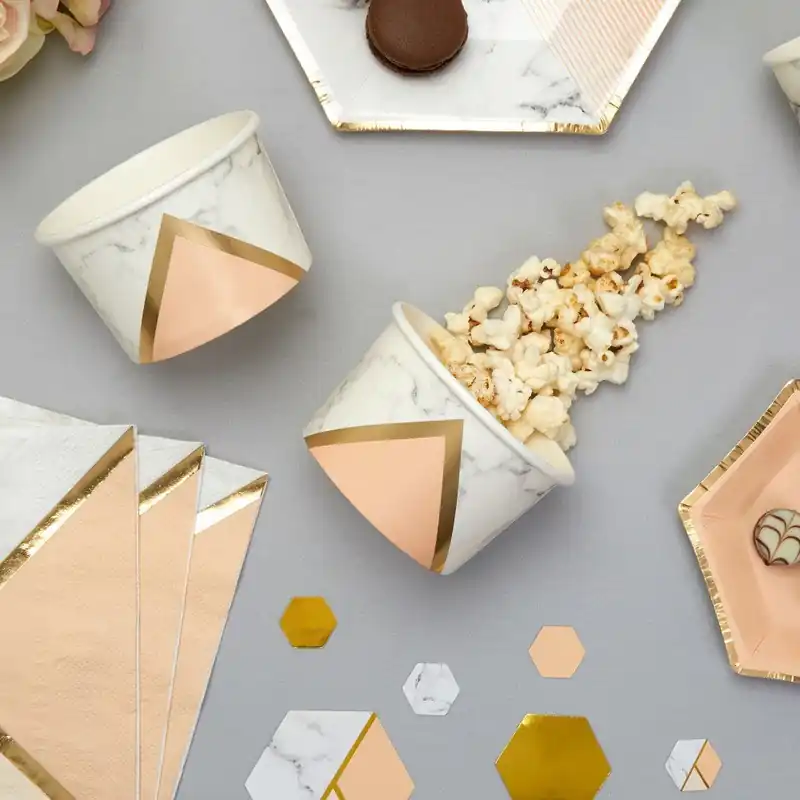 Bezpieczne zakupy Zestaw 8 papierowych kubków deserowych Neviti Gold Colour Block Marble Bonami