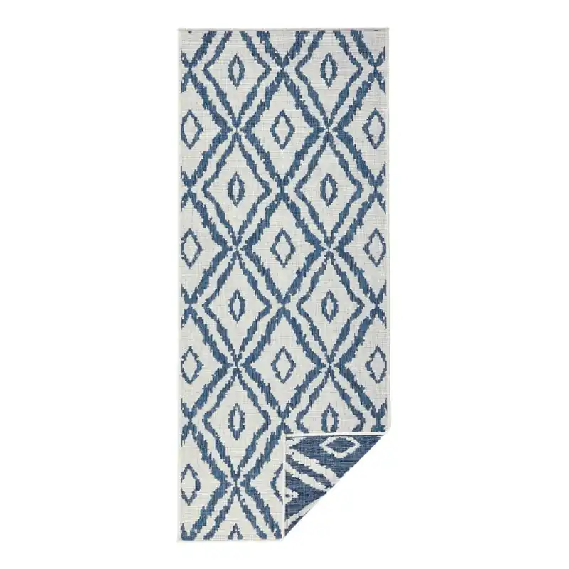 Premium Niebiesko-biały chodnik dwustronny odpowiedni na zewnątrz NORTHRUGS Rio, 80x350 cm Bonami