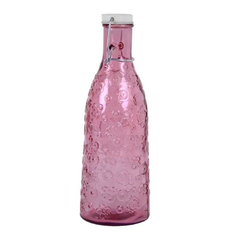 Różowa butelka szklana Ego Dekor Flora, 1 l Bonami Rabat
